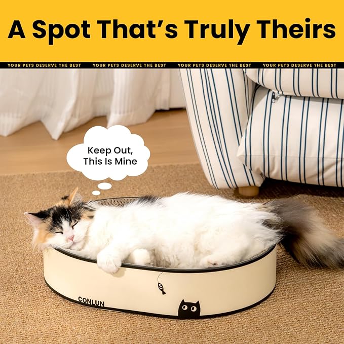 Conlun Oval Cat Scratcher Bed | Scratching Bowl Lounge for Cats | Large | Corrugated Cardboard Pad | Concave Shape | No Mess Enclosed Base | Serves as Couch Furniture Protector
