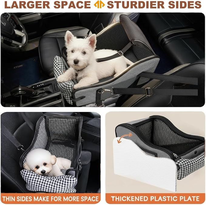 Center Console Dog Car Seat with Breathable Mesh Cover, Pet Puppy Car Seat, Middle Console Dog Armrest Booster Seat with Ventilated Mesh for Small Dogs&Cats,16.5''*9.8''*9''