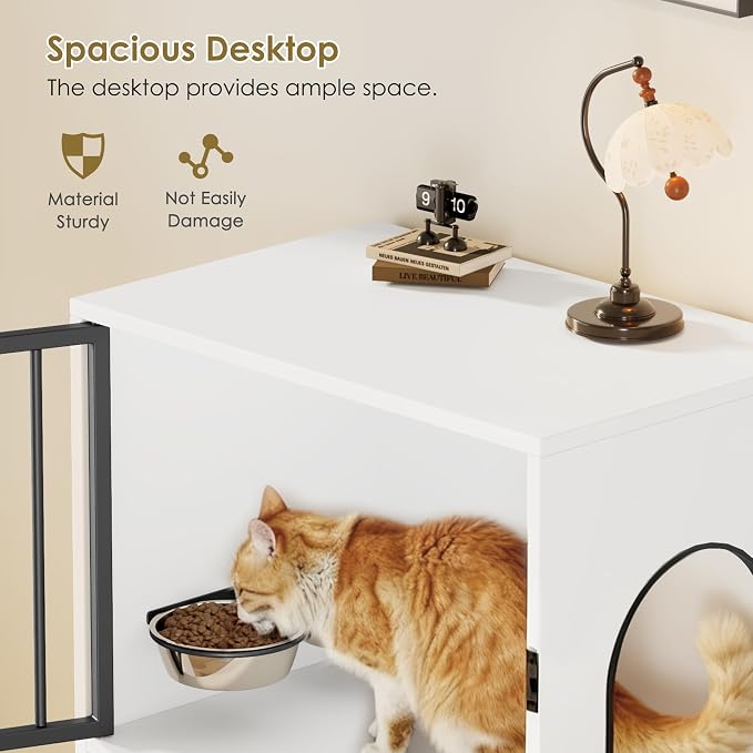 Dog Proof Cat Feeding Station, Dog Proof Cat Feeder, Cat Food Table, White | Cat Feeding Station with Scratching Post, Elevated Food Bowls with Stand, Cat Tree with Food Storage, Cat House