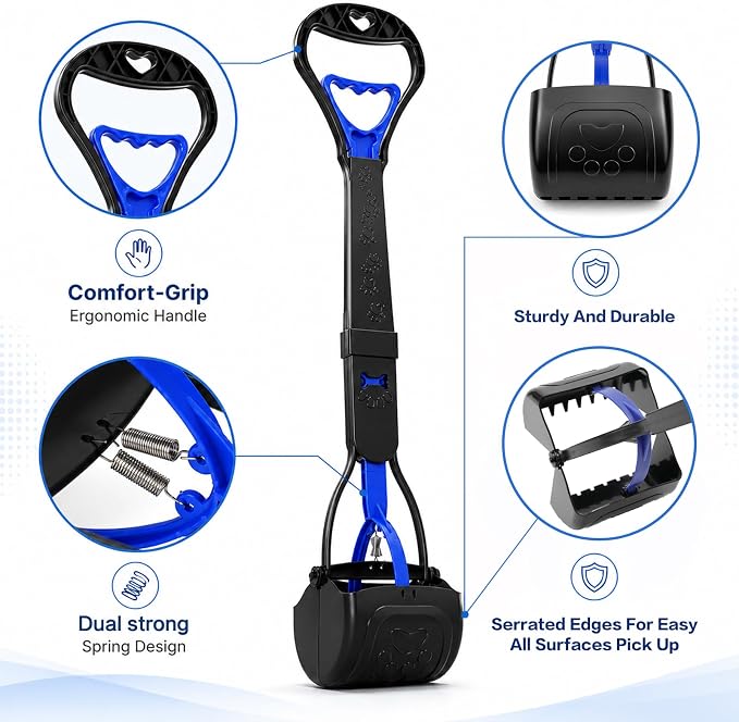31inch Large Pooper Scooper for Dogs with Long Handle, Sturdy & Durable, Not Easy to Break, Lightweight & Easy to Use, Easy to Pick Up from Grass and Gravel | Less Bend Down, One-hand Operate Pick up for all Surface, Heavy Duty Poop Scooper for Large M...