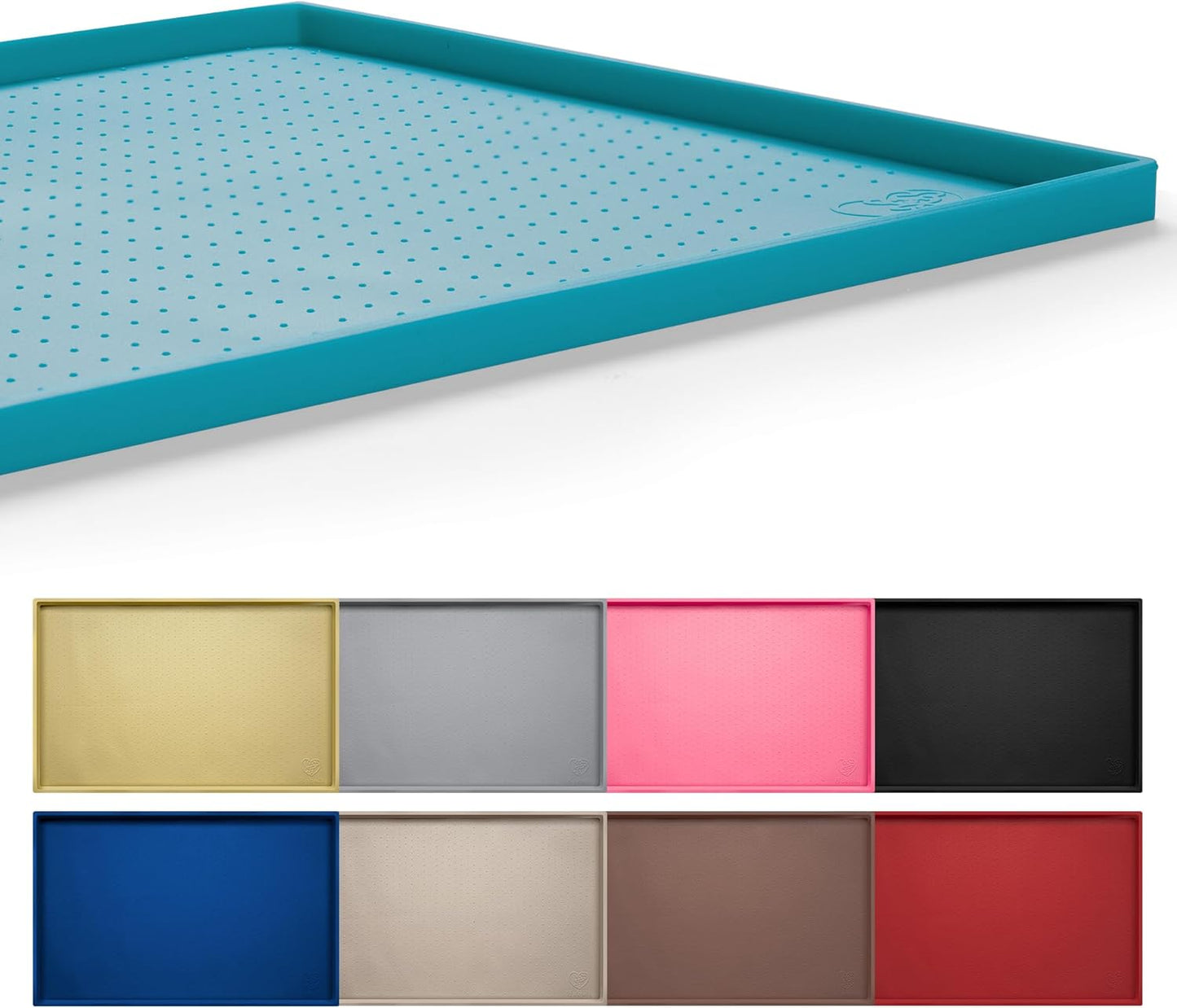 Hubulk Dog Feeding Mat,100% Waterproof Food Grade Silicone Pet Food and Water Bowl Placemat,Dishwasher, High Raised Edge to Prevent Spills,Nonslip Tray to Stop Messes on Floor (32"x24"x1.0", Teal)