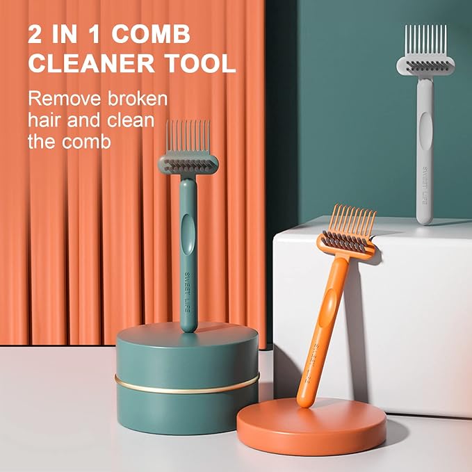 RHOS Hair Brush Cleaning Tool, 2-in-1 High-toughness Cleaning Claws and High-hardness Bristles, Suitable for Home, Hair Salon and Other Places, Ergonomic Handle, 2 Pack-Gray