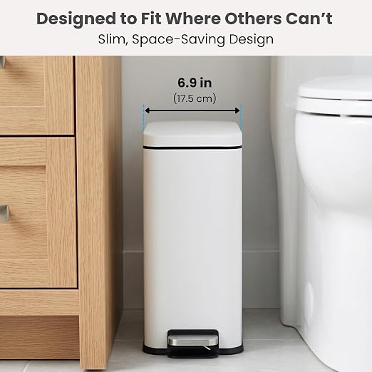 iTouchless 3 Gallon / 12 Liter Dog Poop Trash Can with AbsorbX Odor Filter - Outdoor Pet Waste Receptacle with Step Pedal - Soft Close Metal Garbage Bin for Yard, Patio, Bathroom, Matte White