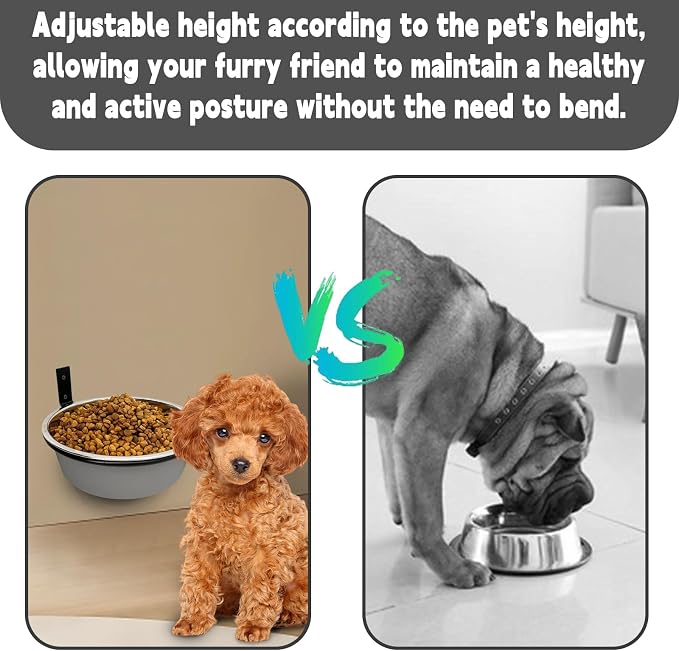 Wall Mounted Dog Bowls-2 * 48 Oz, Stainless-Steel Raised Adjustable | Height Dog Food and Water Bowls, Elevated Pet Comfort Feeding Bowl for Medium Large Dogs Cats