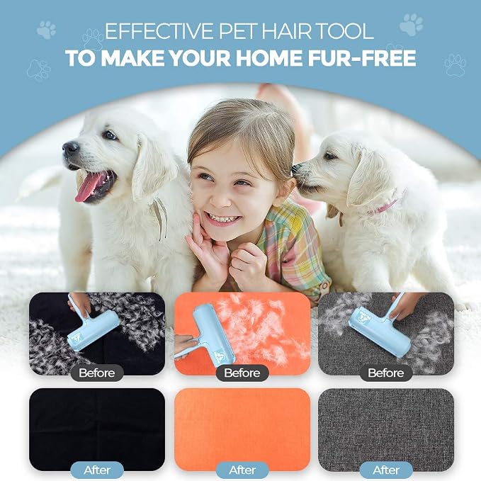 DELOMO Pet Hair Remover Roller: Reusable Lint Roller with Large Fur Bin - Portable Cat and Dog Hair Remover for Couch, Bedding, Car, Rugs & Furniture, Effective and Eco-Friendly, for Multi-Pet Homes