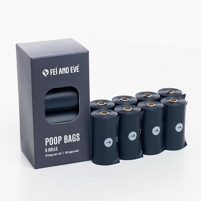 2026 New Edition, Fei & Eve Dog Poop Bags - Extra Thick 25 Micron & 100% Leak-Proof | Full Blackout & Odor-Locking | Stretch Resistant | Easy to Tear off | Waste Bags | Unscented | 8 Rolls