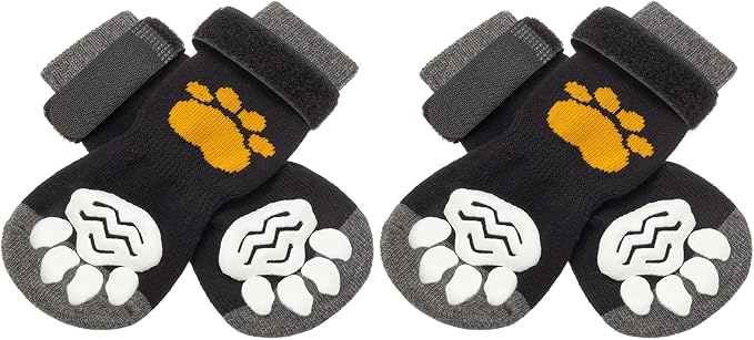 PUPTECK Anti-Slip Dog Socks with Double Sides Grips for Small Medium Large Dogs Hardwood Floors Prevents Licking, Dog Shoes for Hot Pavement Traction Control Paw Protector for Senior Dogs,Golden Paw M