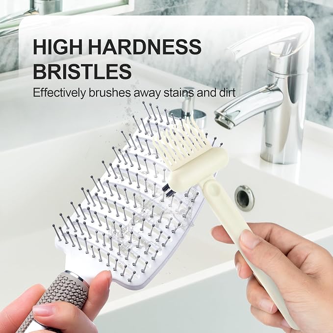 Hair Brush Comb Cleaning Tool Comb,2-in-1 Hair Brush Cleaner Tool, Portable Remover Rake for Removing Hair Dust, Home and Salon Use (White)