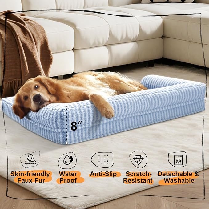 Orthopedic XL Dog Bed with Bolster for Extra Large Size Dogs | Pillow Support for Neck Relief, Egg Crate Foam, Skin-Friendly Surface, Waterproof Liner, Anti-Slip Bottom, 42 x 30 Inch