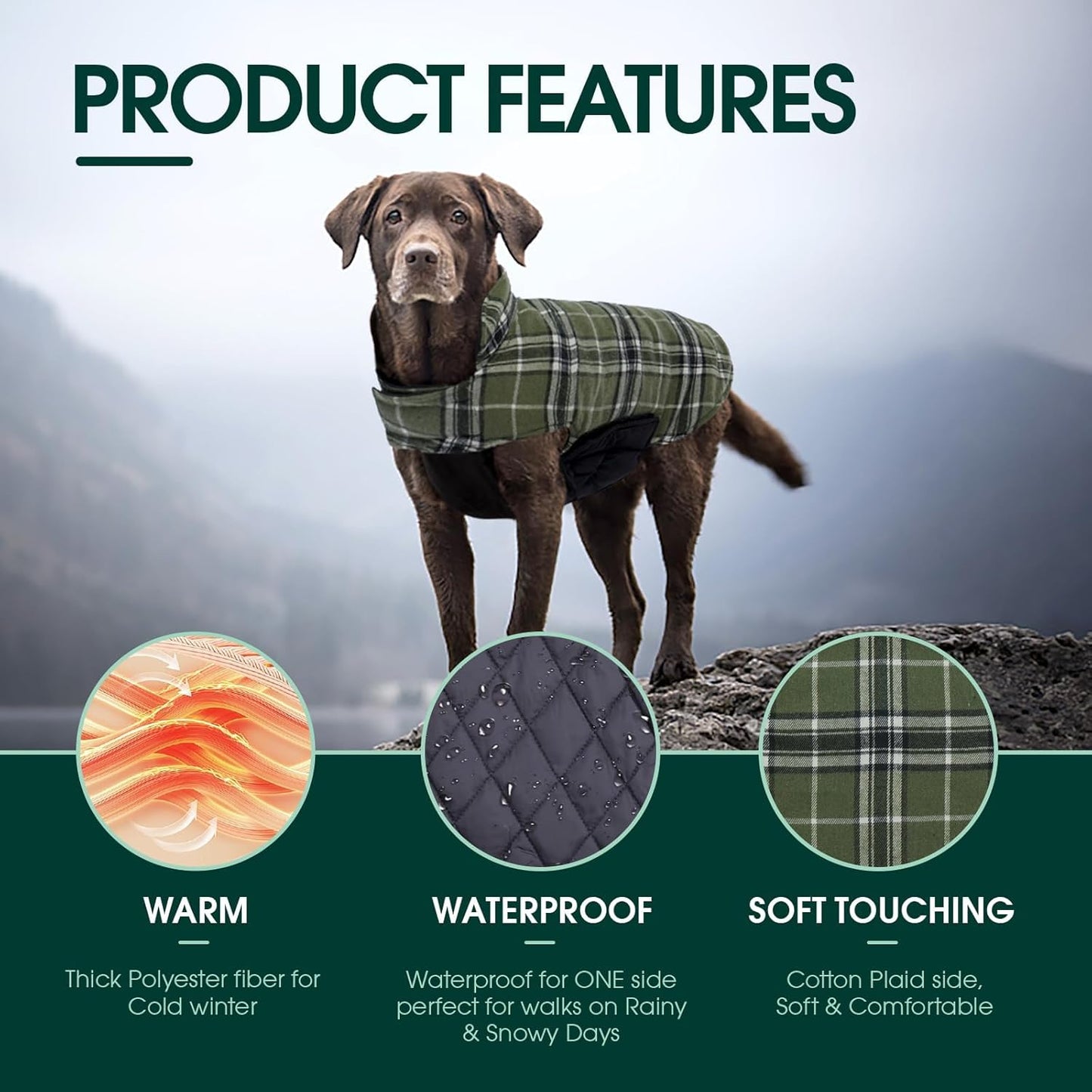 Kuoser Warm Dog Coat, Waterproof Dog Jacket for Extra Large Dogs, Adjustable Durable XL Doggie Winter Coat Reversible Cozy Puppy Cold Weather Apparel from Small to Large Breed, Blue XL