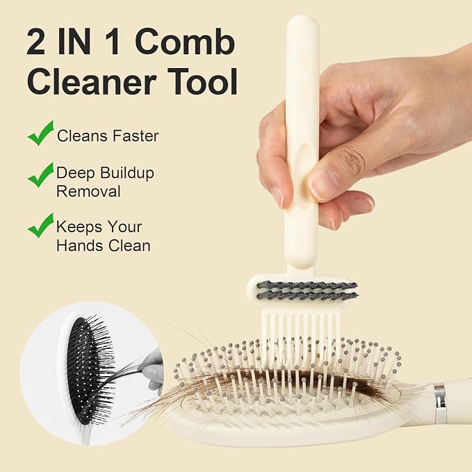 RHOS 2-in-1 Hair Brush Cleaner Tool, Comb Cleaner for Removing Hair and Dust, Ideal for Home, Salon Use (1 Pack - Beige)