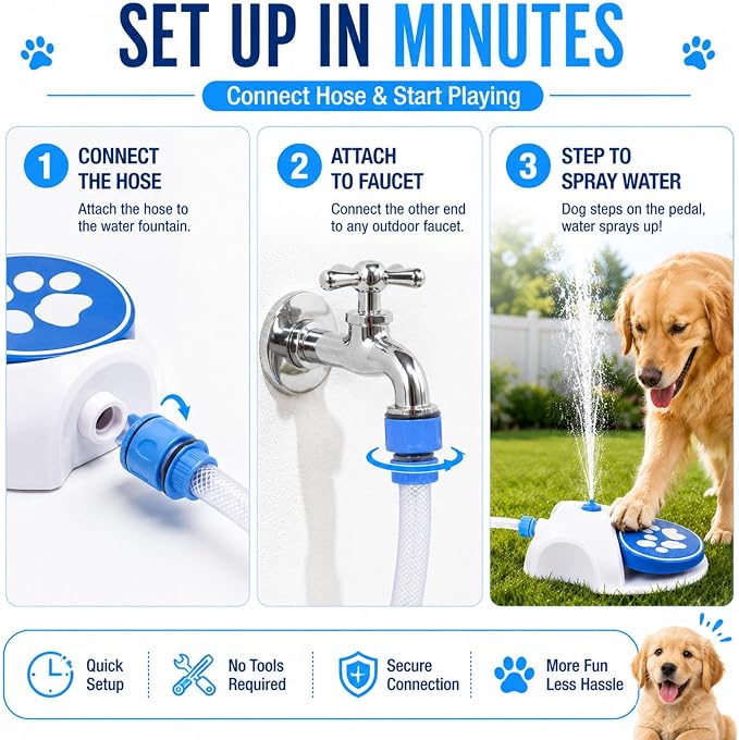 Dog Water Fountain Toy for Large Dogs, Paw Activated Water Sprinkler for Dogs, Outdoor Dog Water Toys for Hose, Fun Step-On Dog Water Fountain, Durable Dog Sprinkler Paw Activated Feeder (Orange)