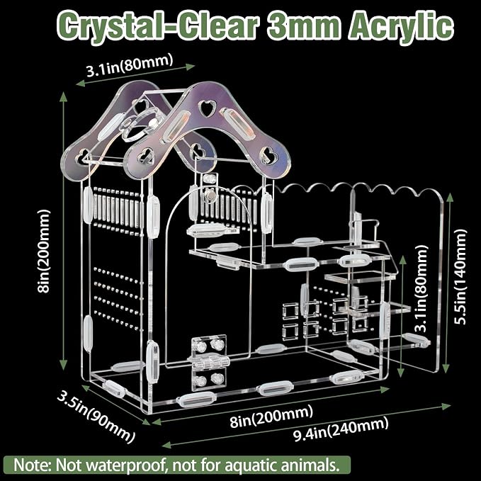 Magnetic Acrylic Jumping Spider Enclosure with Mushroom House, Easy-Feed Hole & Front Opening – Terrarium for Tarantula, Mantis, Beetle, Gecko, Hermit Crab, Reptile Habitat