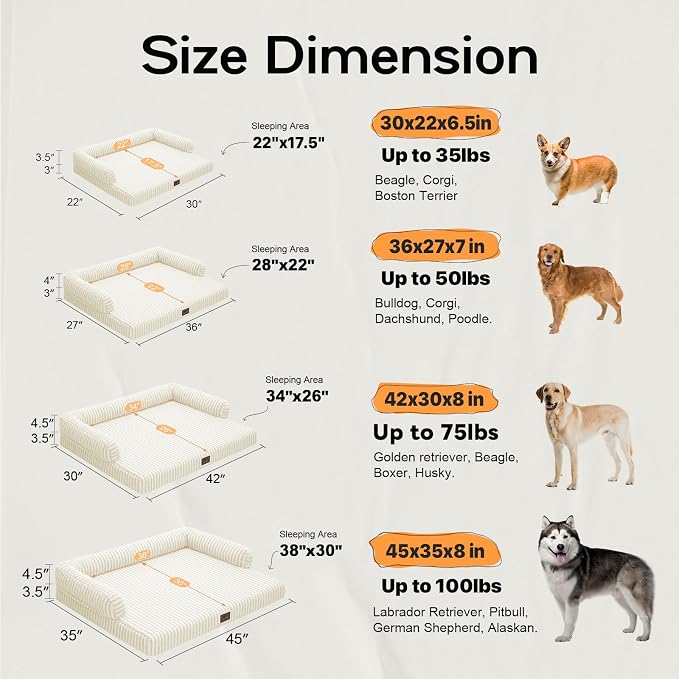 Orthopedic XL Dog Bed with Bolster for Extra Large Size Dogs | Pillow Support for Neck Relief, Egg Crate Foam, Skin-Friendly Surface, Waterproof Liner, Anti-Slip Bottom, 42 x 30 Inch