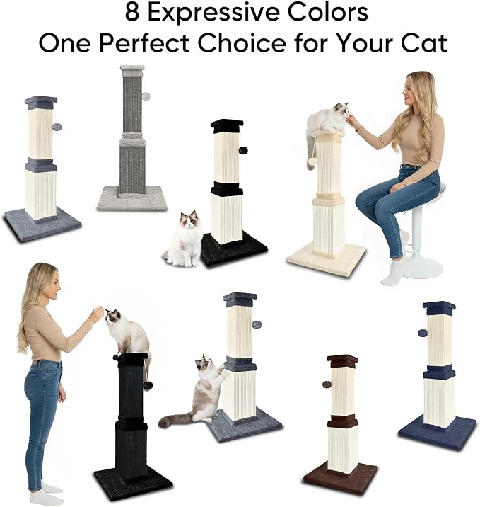 Cat Scratching Post, 32 Inch Cat Scratching Posts for Large Cats, Scratching Posts for Indoor Cats Adults, Cat Scratch Post with Nature Sisal, Full Black