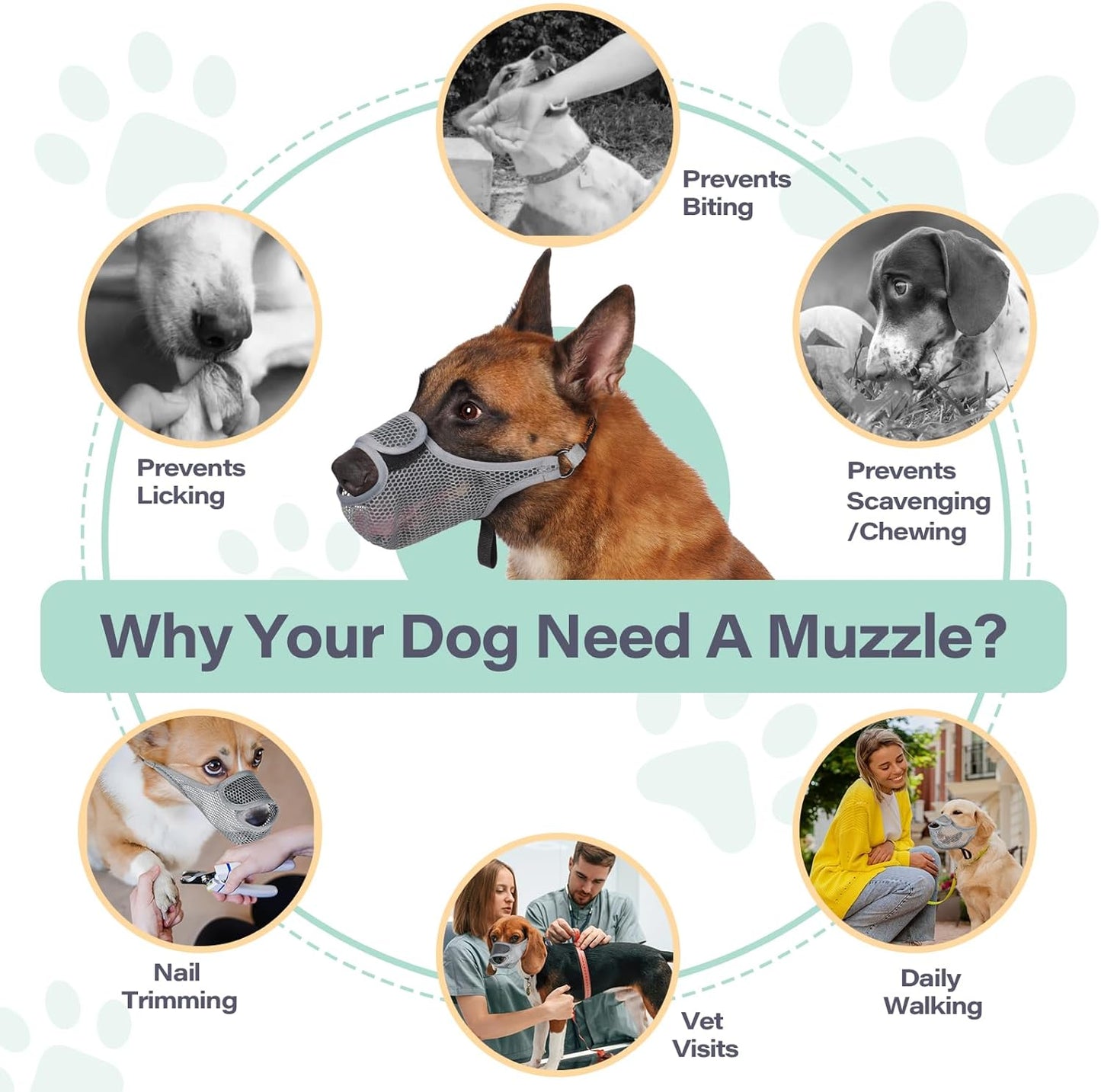 LUCKYPAW Dog Muzzle for Large Medium Small Dogs, Patented Mesh Muzzle to Prevent Biting Chewing Eating, Soft Mouth Guard with Front Opening Design for Drinking Panting(Grey, XL)