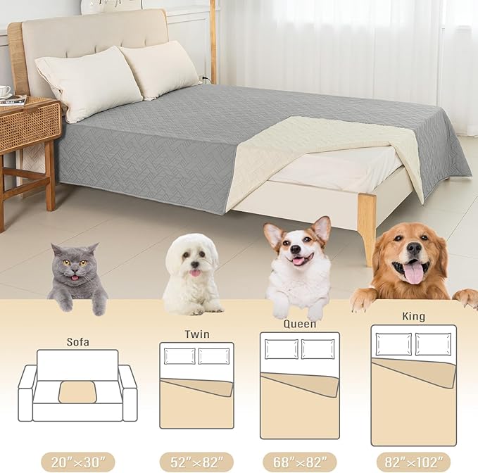 BOCTOPUG Dog Bed Cover for Pets Blankets Rug Pads for Couch Protection Waterproof Bed Covers Dog Blanket Furniture Protector Reusable Changing Pad (Light Grey+Ivory, 82"x82")