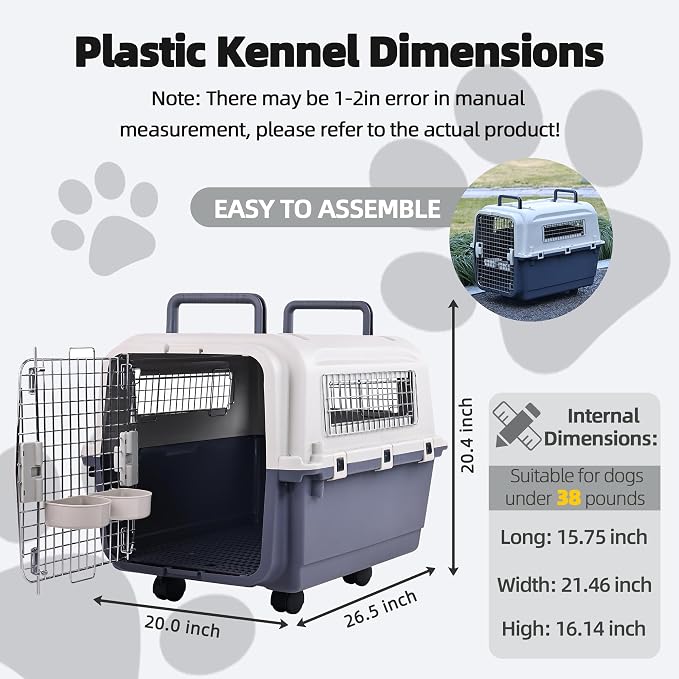 Elevon Plastic Kennels, Plastic Dog Crate, Airline Approved Pet Carrier for Dogs and Cats Longer Traveling, M