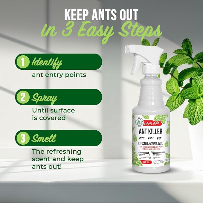 Mighty Mint Peppermint Oil Ant Killer Spray – Natural Ant Repellent for Indoor & Outdoor Use – Plant-Based Insect & Pest Control – 16 oz