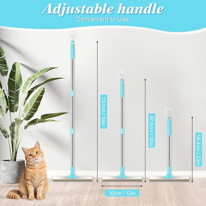 4 in 1 Carpet Rake for Pet Hair Removal - Reusable Pet Hair Removal Glove for Dog Cat Fur Remover, Contain 23-54" Rubber Broom, Silicone Comb Gloves, Magic Brush and Small Scraper for Sofa, Rugs, Mats