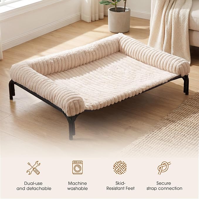 Czpalo Elevated Dog Bed with Removable Bolster Cushion Mat, Raised Pet Cot for Extra Large Sized Dogs with Breathable & Washable Mesh, Indoor & Outdoor Pet Hammock with Skid-Resistant Feet.