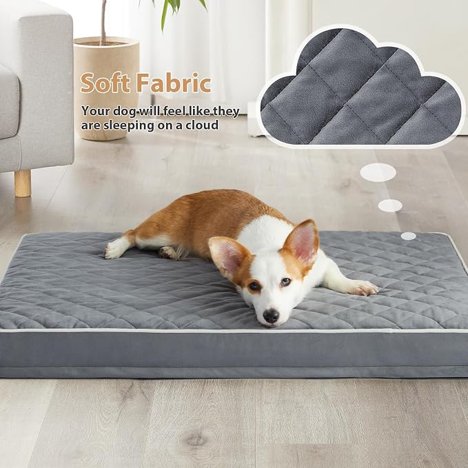 WNPETHOME Orthopedic Giant Human Dog Beds for Adult & Dog Cozy Sleep | Human Washable Waterproof Dogs Bed with Removable Cover, Multi-Needle Quilting Dogs Crate Bed for Relax ,Grey 61x43 Inch