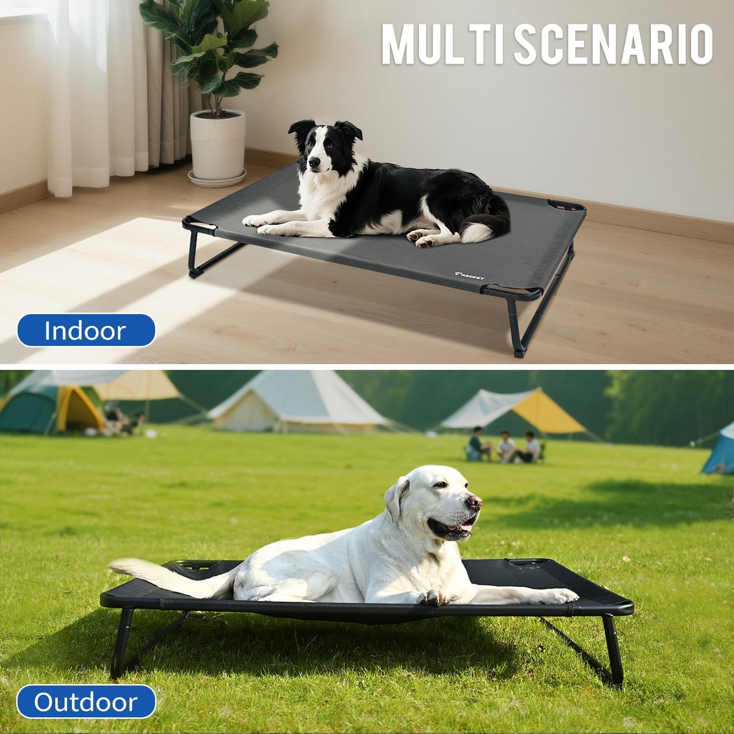 Elevated Dog Bed, Outdoor Dog Bed Raised Bed Cooling Waterproof Pet Beds Cots Stable and Easy Assembly, Teslin Fabric with 1.2mm Thick Iron Frame, Breathable, Ultra-Sturdy，Grey, 48 * 32 * 8.7