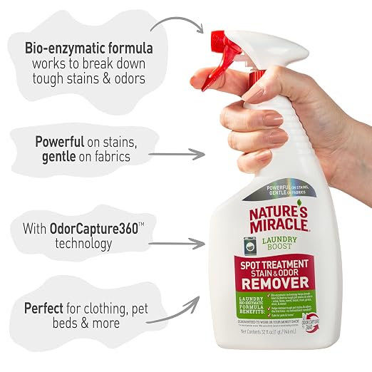Nature's Miracle Laundry Boost Spot Treatment Stain and Odor Remover, 32 Oz., Laundry Pre-Wash Stain and Odor Remover (Pack of 2)