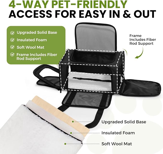 Soft-Sided Cat Carrier Expandable Pet Carrier Airline Approved Mesh Travel Carrier Up to 22lbs for Cats Small Dogs Collapsible Escape-Proof with Shoulder Strap Washable (20x13x13 Black)