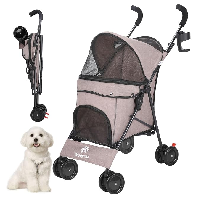 3 in 1 Pet Stroller for Small Dogs and Cats, Foldable Pet Stroller with Cats and Dogs Jogger Travel Strollers, 4 Wheels, Breathable Mesh, Large Capacity, Easy to Carry (Coffee B)