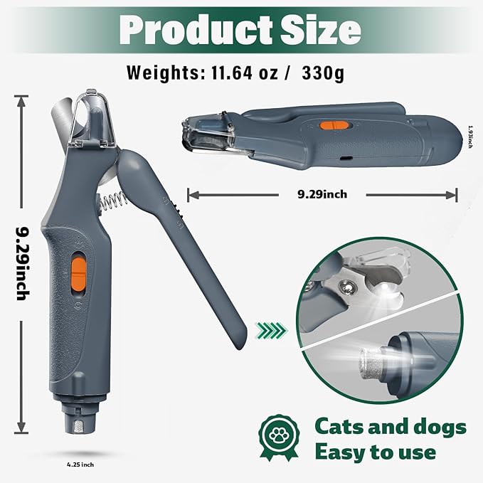 2-in-1 Cat Nail Clippers & Dog Nail Clippers Trimmers for Large Medium Small Dogs Cats Claw Trimmer Quick Sensor and Safety Guard USB Rechargeable with 2 LED Lights Dogs Nail Trimmer