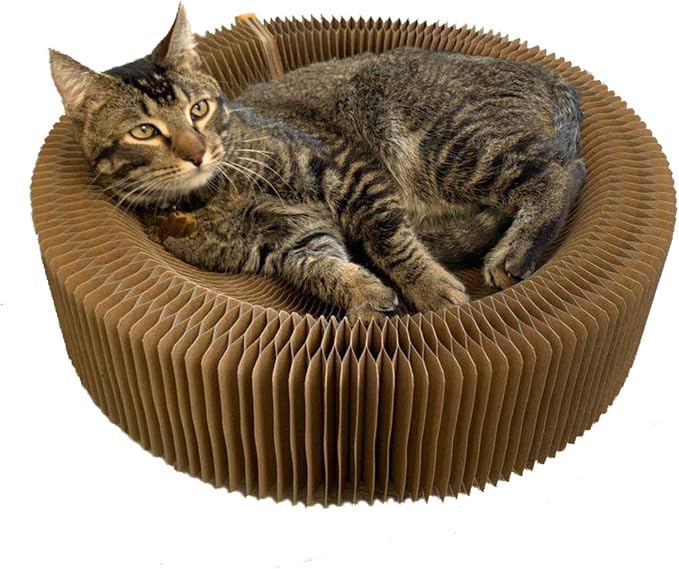 Cat Scratcher Lounge Bed - Collapsible Round Shape for Big Cat, Honeycomb Paper, 20 Inch