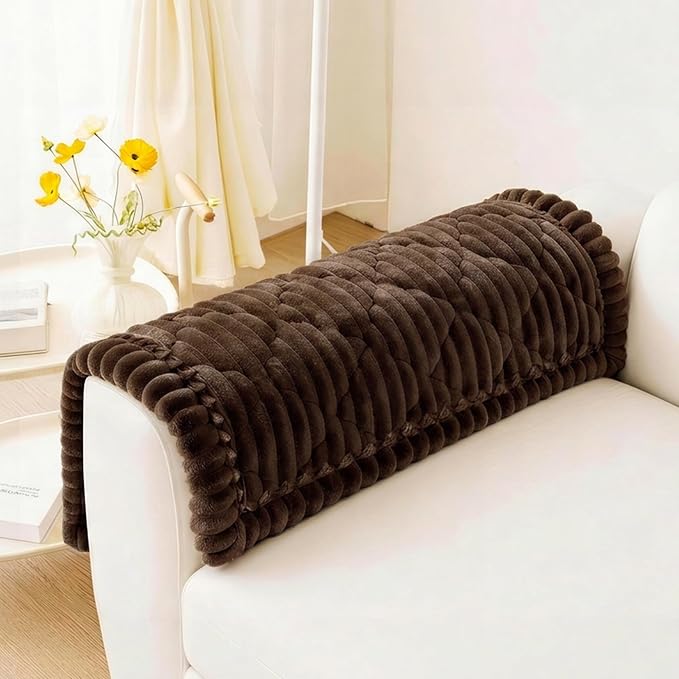 PuTian 100% Waterproof Fuzzy Couch Cover for Dogs Brown 27.6"x27.6" | Pet Friendly Dog Mat for Couch, Waterproof Sofa Protector, Scratch Resistant Furniture Cover for Dogs, Machine Washable