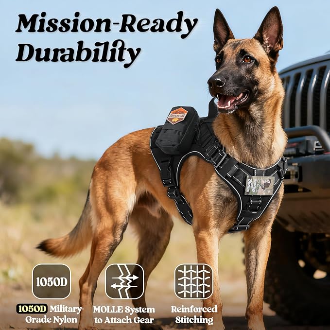 rabbitgoo Tactical Dog Harness for Large, Heavy Duty Military No Pull Vest | Sturdy Metal Buckles, 5 Adjustments, Molle System, Powerful Pullers for Training, Hunting, Outdoor, Black Reflex, Large