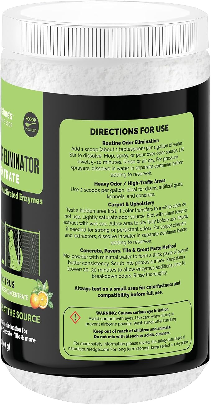 Nature's Pure Edge Enzyme Powder Concentrate, Sunny Citrus | Makes 86 Gallons, Professional Use for Kennel and Pet Odor Elimination, Removes Urine Poop from Carpets Floors