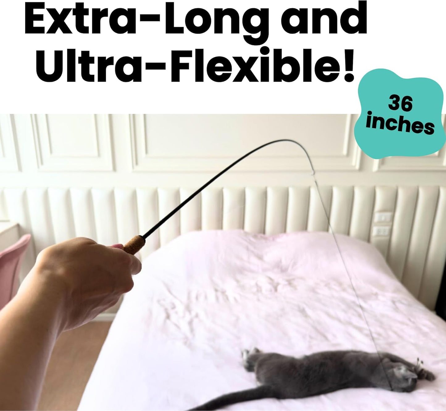 Forever Stick 2 Pack - The Unbreakable Cat Toy Wand, Extra Long Durable Interactive Cat Toy for Indoor Cats, Feather Kitten Toys for Bored Indoor Adult Cats, Bird Teaser Cat Accessories