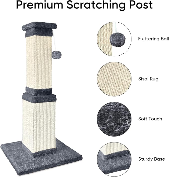 Cat Scratching Post, 32 Inch Cat Scratching Posts for Large Cats, Scratching Posts for Indoor Cats Adults, Cat Scratch Post with Nature Sisal, Deep Gray