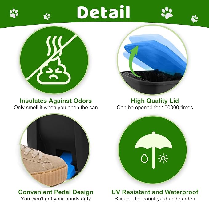 Dog Poop Trash Can Outside - 20L/5Gal Dog Poop Scooper Set, Blue | Outdoor Trash Can with Lid and Removable Inner Bin,Dog Waste Trash Can with 100 Bags & Storage Box and Metal Rake & Tray