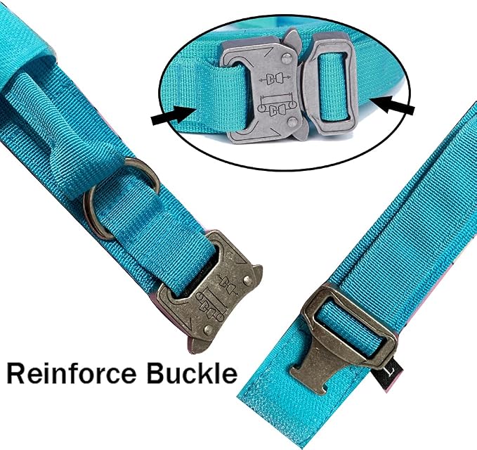 Tactical Dog Collar for Large Dogs with Control Handle,Blue,S | 1000D Heavy-Duty Nylon Fabric,Quick-Release Metal Buckle,Adjustable Fit,Soft-Padded Webbing,D-Ring,for Training & Hiking