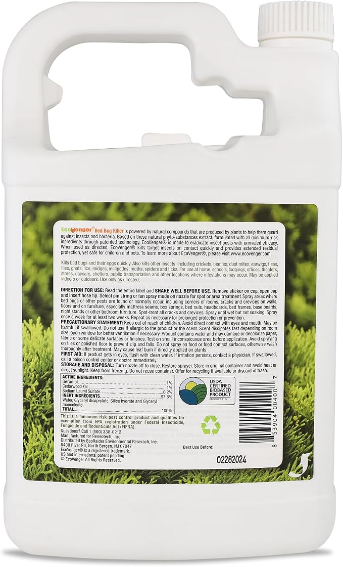 EcoVenger Bed Bug Killer with Remote Sprayer 1 Gal - Kills 100% All Stages on Contact- Kills Resistant Bugs- Kills Eggs- 14 Day Residual Protection- Non-Toxic- Child & Pet Friendly