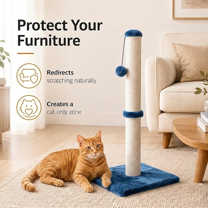 Dimaka 29" Tall Cat Scratching Post, Claw Scratcher with Sisal Rope and Covered with Soft Smooth Plush