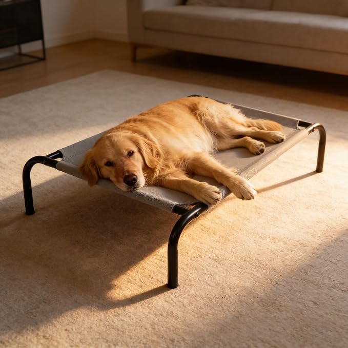 OUTSIDER Elevated Large Dog Bed, Breathable Mesh Cooling Cot with Airflow Support, 51" x 31.5" x 7.8" Grey, Durable Easy-Clean Frame for Heavy Pets