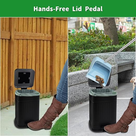 Dog Poop Trash Can for Outdoors Dog Waste Station with Lid Hands-Free Pedal 1 Gallon Container Home Kitchen with 1 Roll 50PCS Litter Bag & 6 Activated Carbon Filter T-5L-F-B