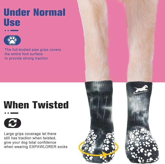 EXPAWLORER Anti Slip Dog Socks to Prevent Licking Paws, Dog Shoes for Hot Pavement, Dog Booties for Small Medium Large Senior Dogs, Traction Control Boots & Paw Protectors for Hardwood Floors
