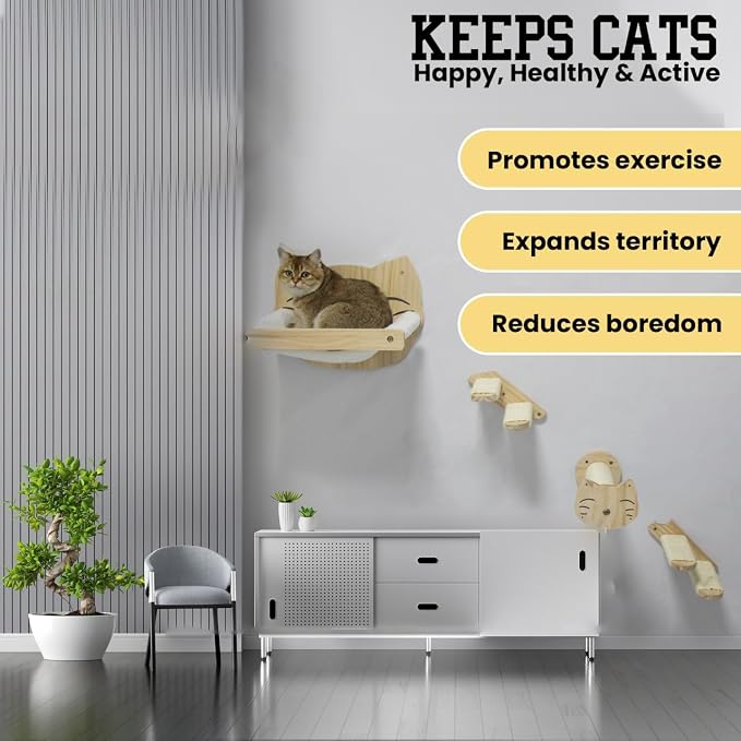 Wall Climber Set – Mounted Shelves and Climbing Bridge for Active Indoor Pets – 3-Piece Furniture Set