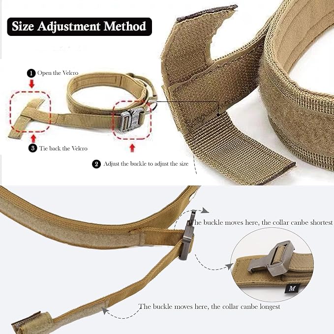 Tactical Dog Collar Adjustable Military Nylon Dog Collar with Control Handle and Heavy Duty Metal Buckle for Medium and Large Dogs (Brown,M)