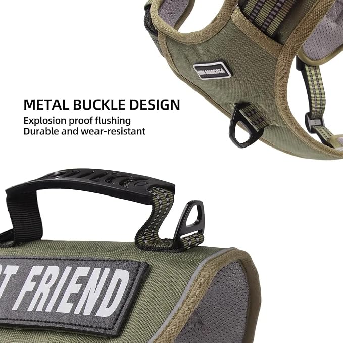 Tactical Dog Harness with Leash for Large Dogs, No Pull Adjustable Dog Harness, Reflective K9 Working Pet Vest for Walking, Training (Army Green, L)