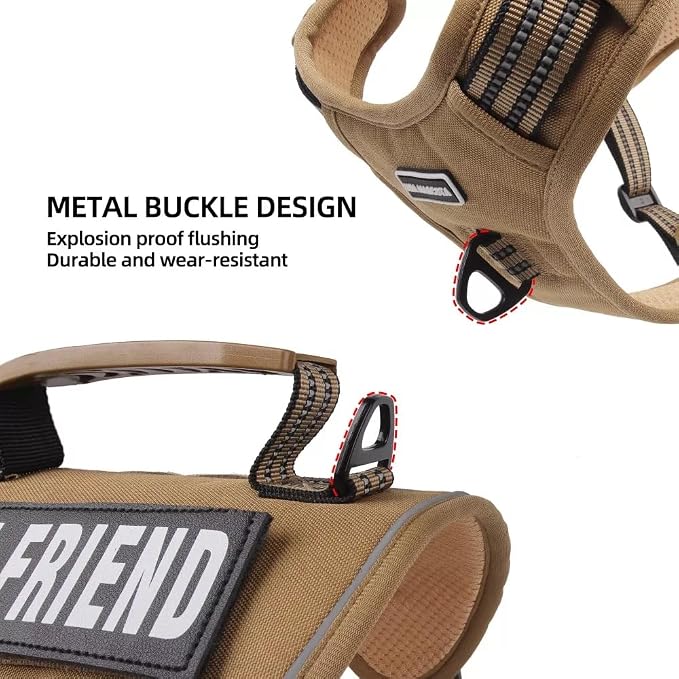 Tactical Dog Harness with Leash for Large Dogs, No Pull Adjustable Dog Harness, Reflective K9 Working Pet Vest for Walking, Training (Khaki, XL)