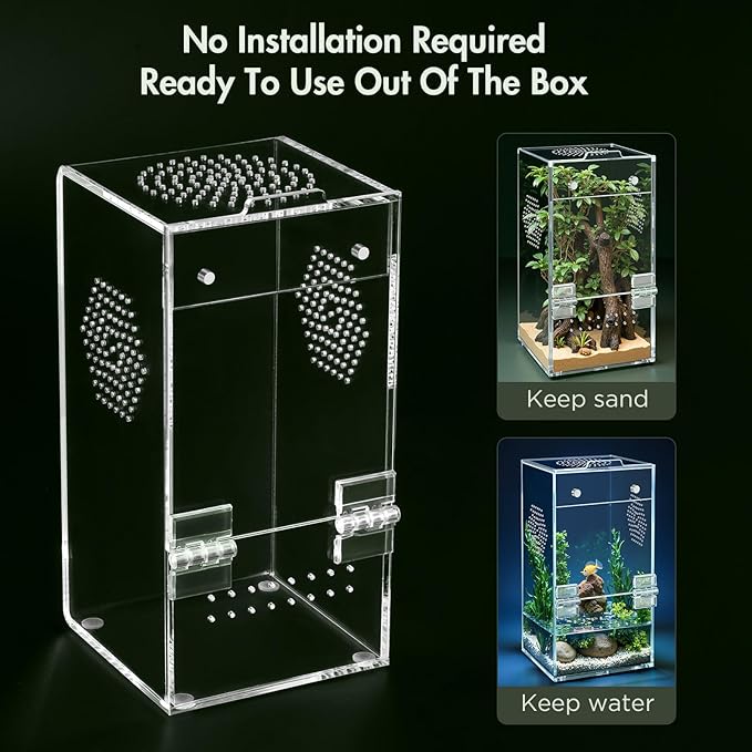 Pre-Assembled Jumping Spider Enclosure, All-Side Ventilation | 3.5"×3.5"×7" Escape-Proof Spider Terrarium Kit with Accessories & Magnetic Door for Tarantula, Mantis, Tweezer & Temp Sticker