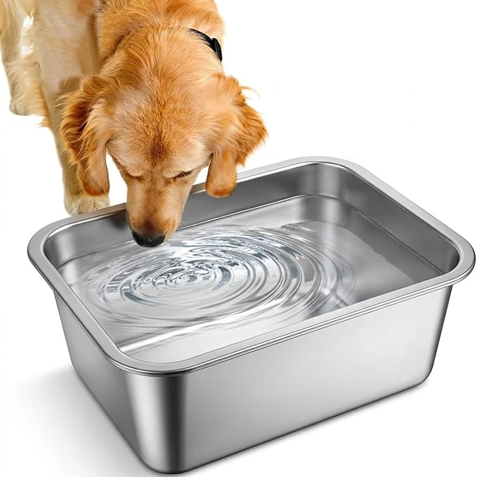 1.25 Gallon Stainless Steel Dog Water Bowl for Small Medium Dogs | 1.25 Gallon Capacity, 12.6 x 8.7 x 3.9 in Size, Wide Opening, Food or Water Use, Indoor Outdoor Use, Small Medium Dogs